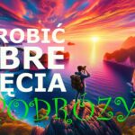 Rysunek fotografa podróżniczego stojącego na klifie, fotografującego hipnotyzujący zachód słońca nad oceanem. Żywe odcienie zachodu słońca kontrastują z subtelnie umieszczoną nazwą "Jak robicdobre zdjęcie w podróży" do artykułu o tematyce "poradnik fotograficzny"